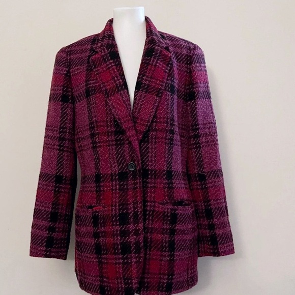 Vintage Courtenay Wool Pink and Black Plaid Blazer Light Academia Preppy Twee - Picture 5 of 6